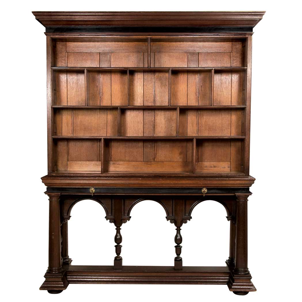 Appraisal: Oak Double Sided Bookcase Edwin Lutyens The upper section with