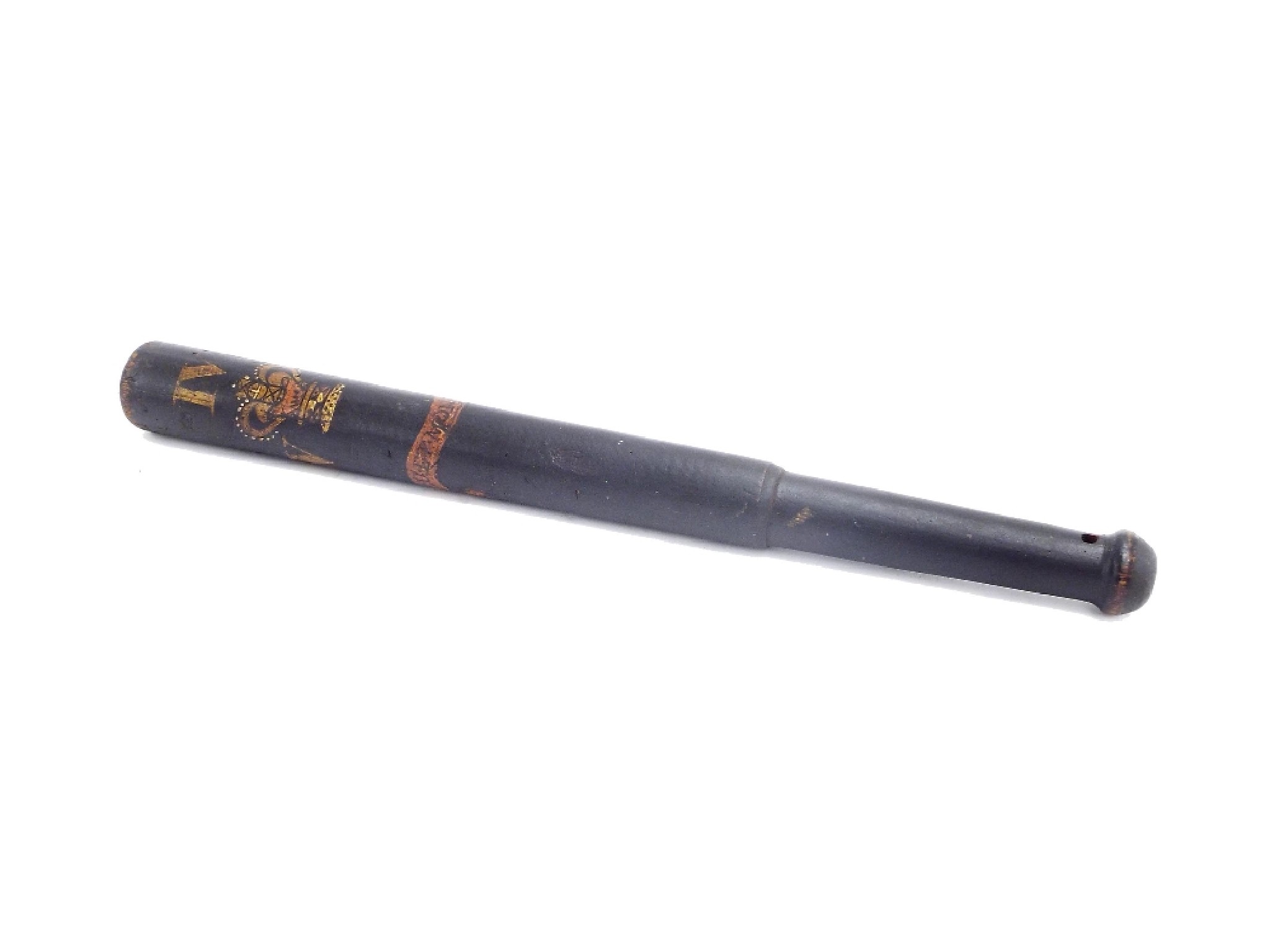 Appraisal: William IV ebonised police truncheon painted with the Royal Crest