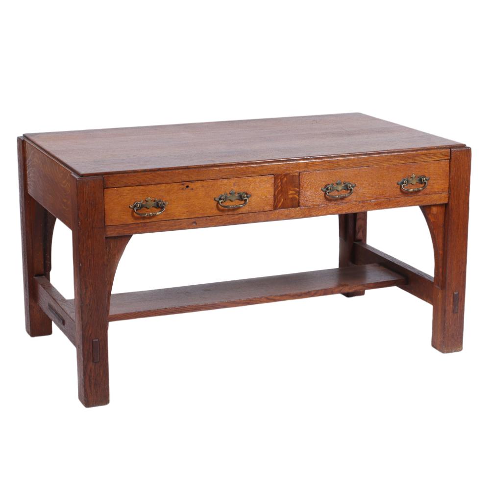 Appraisal: LIMBERT OAK LIBRARY TABLE RECTANGULAR TOP ABOVE TWO DRAWERS H