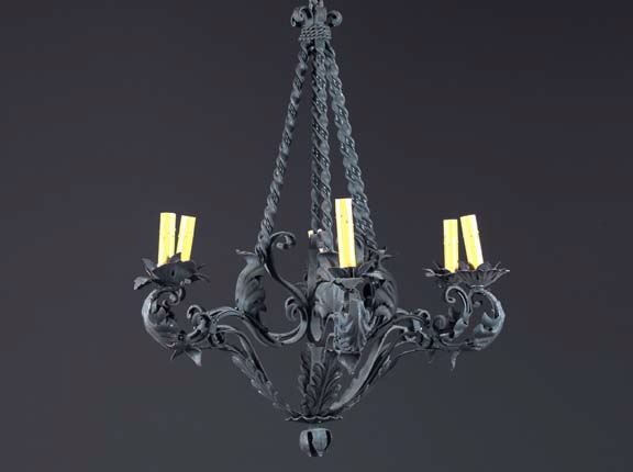 Appraisal: Continental Six-Light Wrought-Iron Chandelier in the rococo taste first quarter