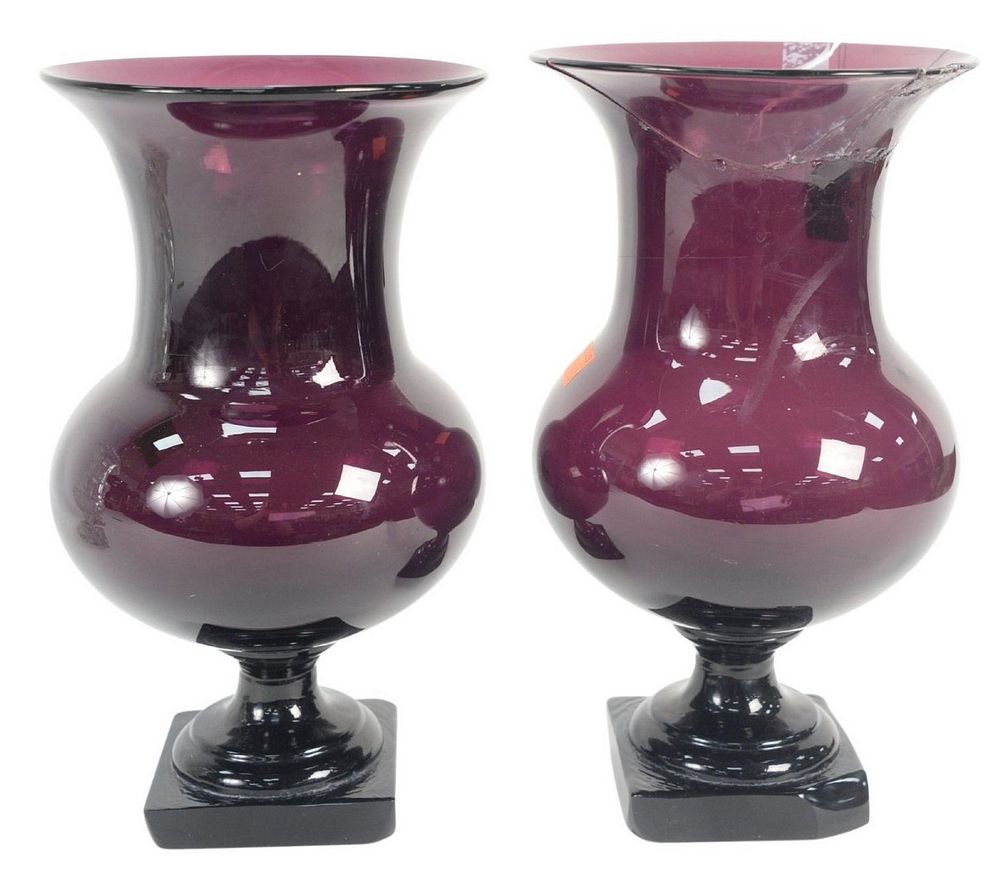 Appraisal: Pair of Amethyst Glass Urns having flared rim and bulbous