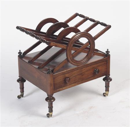 Appraisal: A Regency rosewood canterbury the three open X-frame compartments with