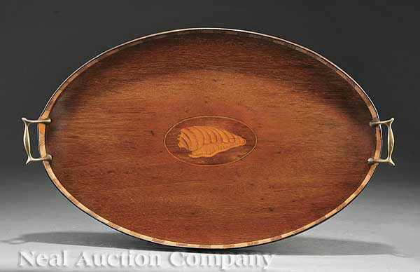 Appraisal: A George III Inlaid Mahogany Oval Tray th c centered