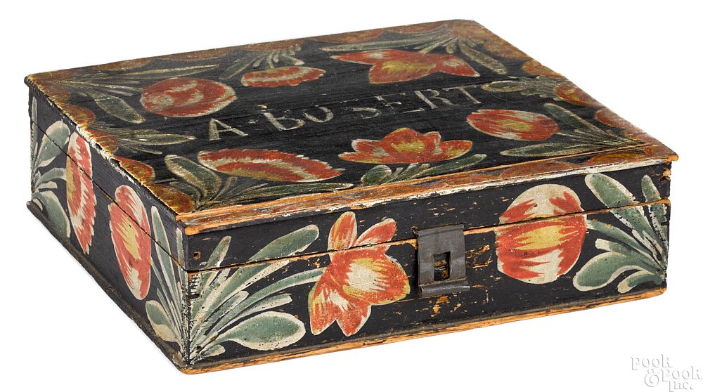 Appraisal: Berks County painted pine Bucher box Berks County painted pine