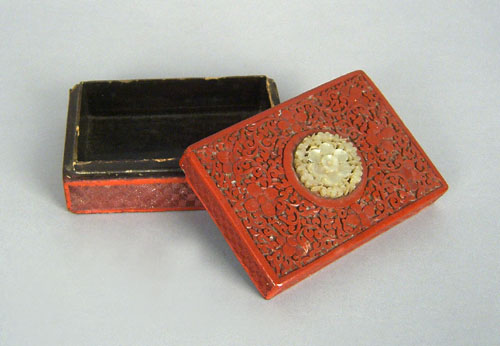 Appraisal: Chinese cinnabar carved trinket box th c h w