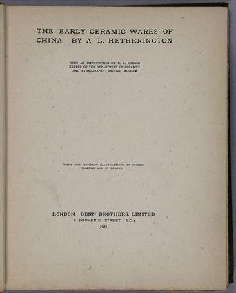 Appraisal: CHINESE CERAMICS - TWO SCARCE TITLES Hobsen R C The