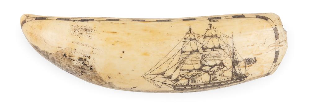 Appraisal: ENGRAVED WHALE S TOOTH WITH WHALING SCENE AND EAGLE TH