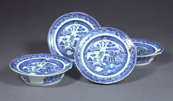 Appraisal: Rare Set of Four Staffordshire Blue Willow Warmer Plates second