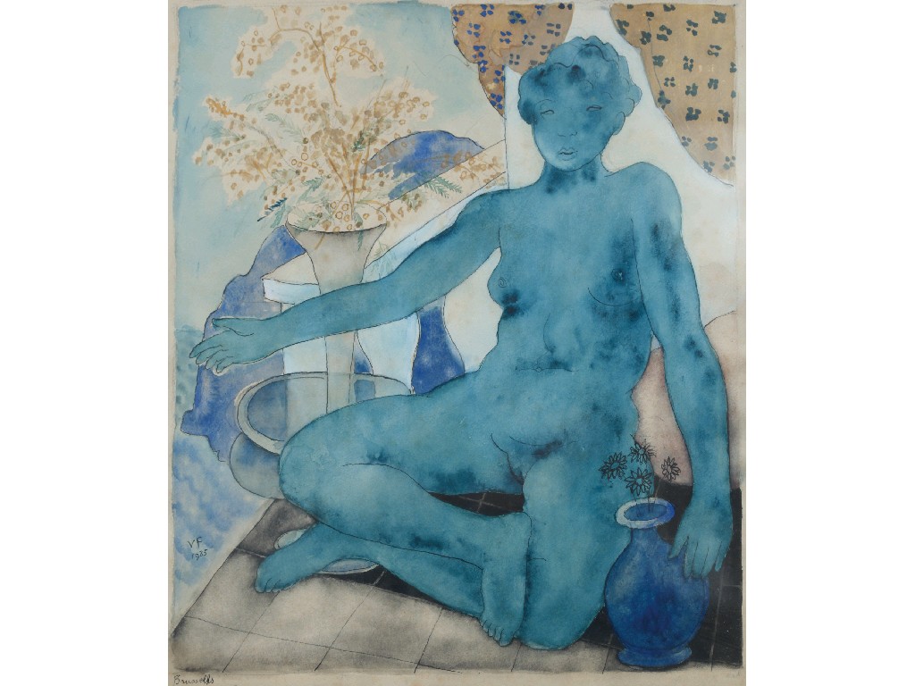 Appraisal: VIVIAN FORBES Blue nude with mimosa monogrammed dated and inscribed