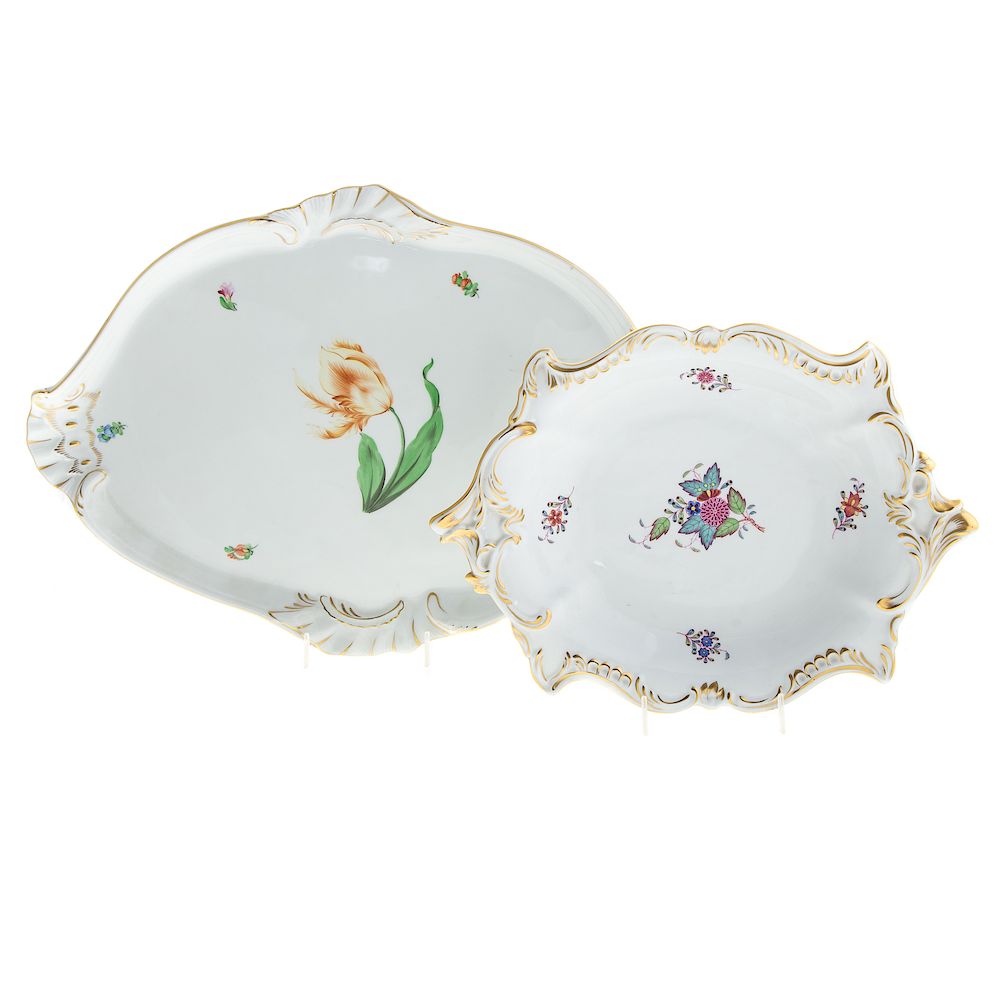 Appraisal: Herend Porcelain Tray and Serving Bowl large floral decorated shaped