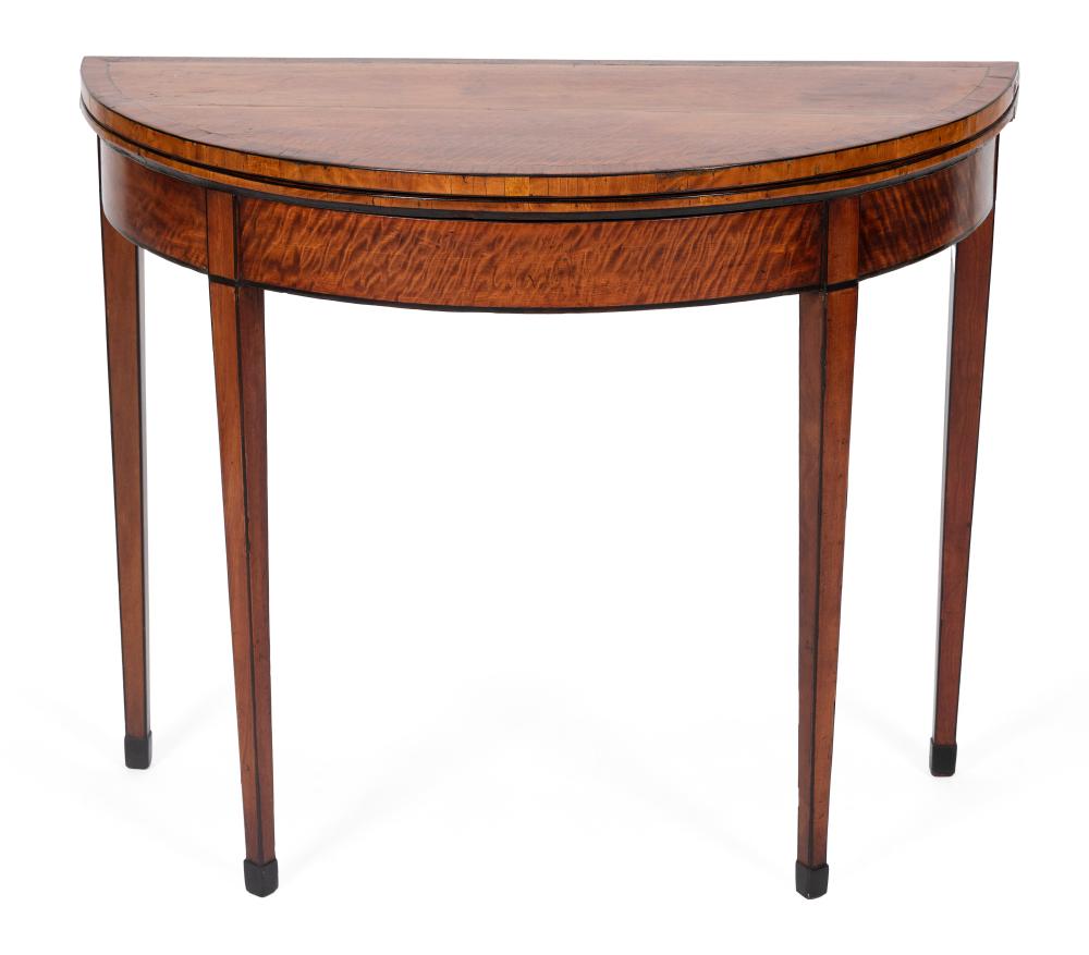 Appraisal: HEPPLEWHITE DEMILUNE CARD TABLE CIRCA HEIGHT WIDTH DEPTH HEPPLEWHITE DEMILUNE