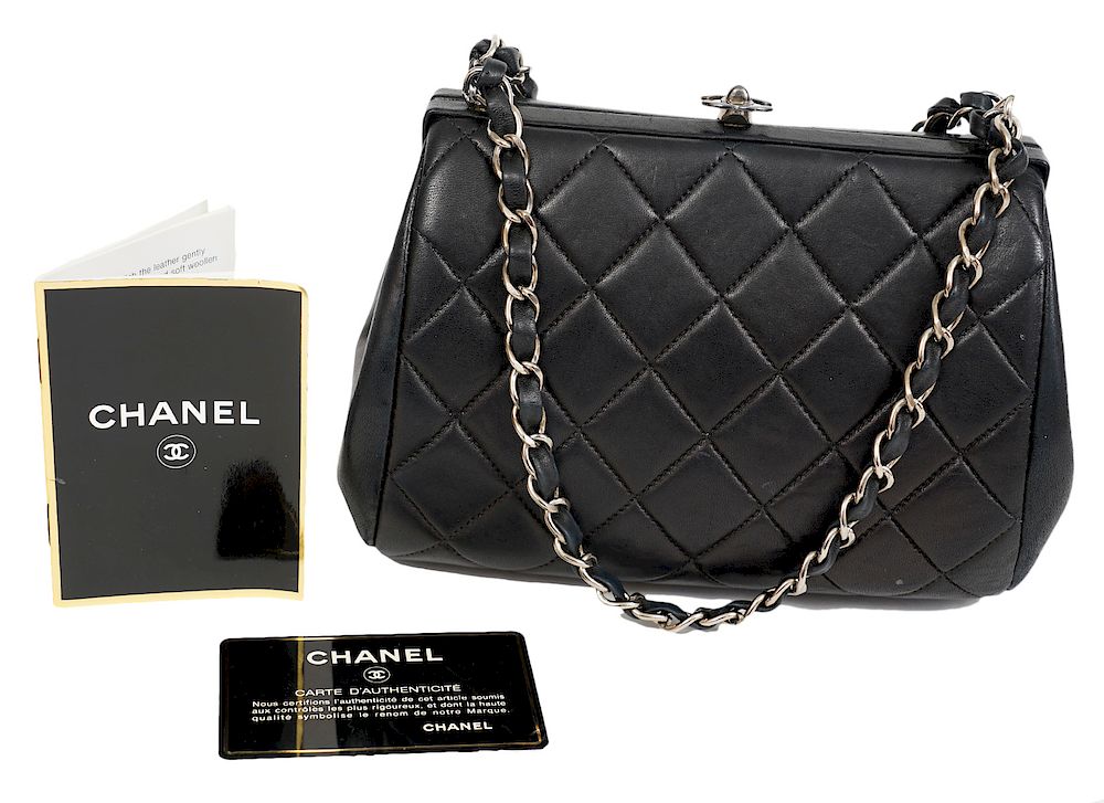 Appraisal: Chanel Vintage Black Quilted Leather Handbag Chanel black soft leather