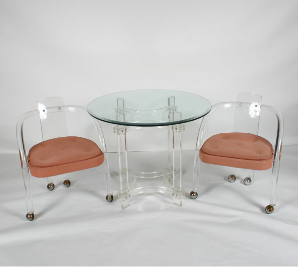 Appraisal: Modern design lucite table and chairs glass top table with