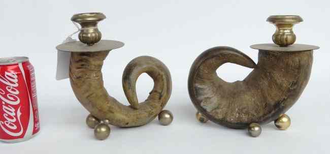 Appraisal: Pair horn candleholders '' Length '' Ht