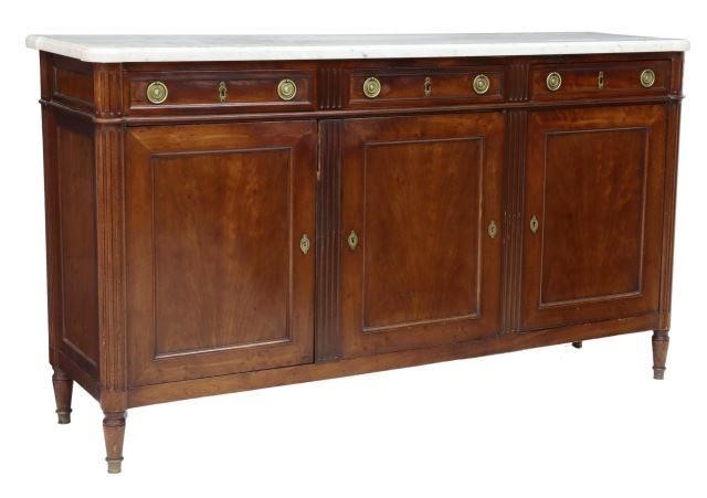 Appraisal: French Louis XVI style marble-top mahogany sideboard late th early