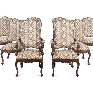 Appraisal: A Set of Eight Italian Baroque Style Fruitwood Dining Chairs