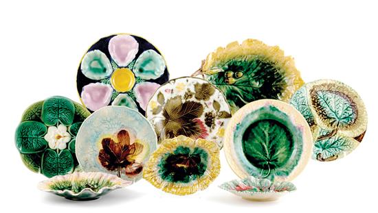 Appraisal: Majolica oyster plate and dishes late th century oyster plate