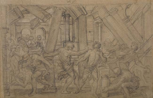 Appraisal: FRAN OIS VERDIER - Samson Destroying the Columns Black chalk