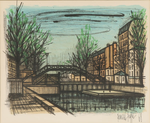 Appraisal: Bernard Buffet French - Canal St Martin lithograph recognizable linear