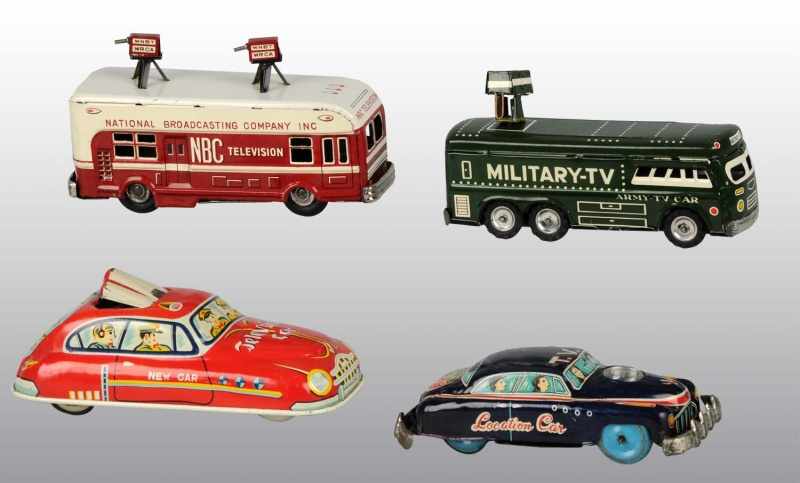 Appraisal: Lot of Tin Television Vehicle Friction Toys Description Japanese Working