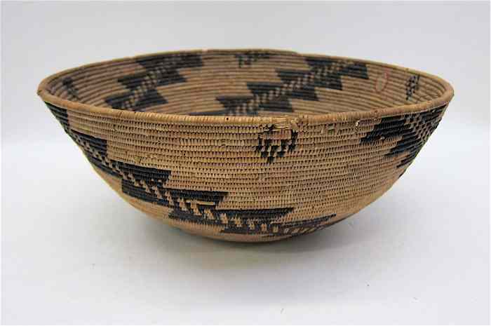 Appraisal: MAIDU INDIAN BASKET finely coiled with stepped design executed in