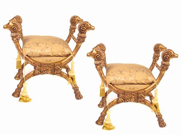 Appraisal: A pair of Italian Neoclassical style carved giltwood window seats