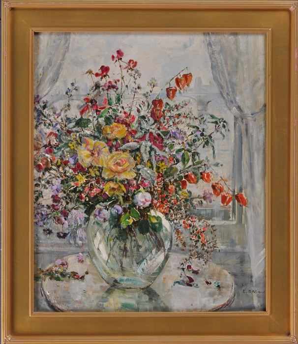 Appraisal: E BEATRICE BLANCH TH C AUTUMN FLOWERS Oil on board