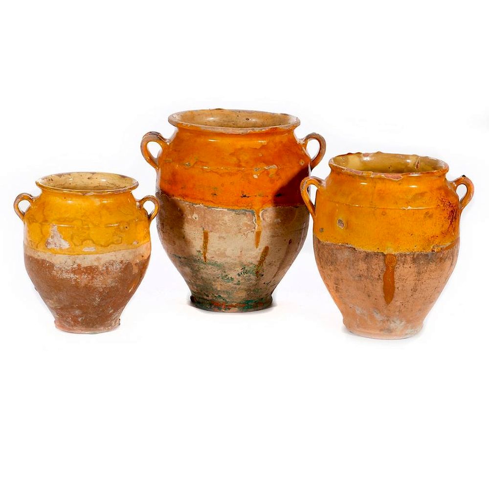 Appraisal: Three th century stoneware pots Three th century French yellow