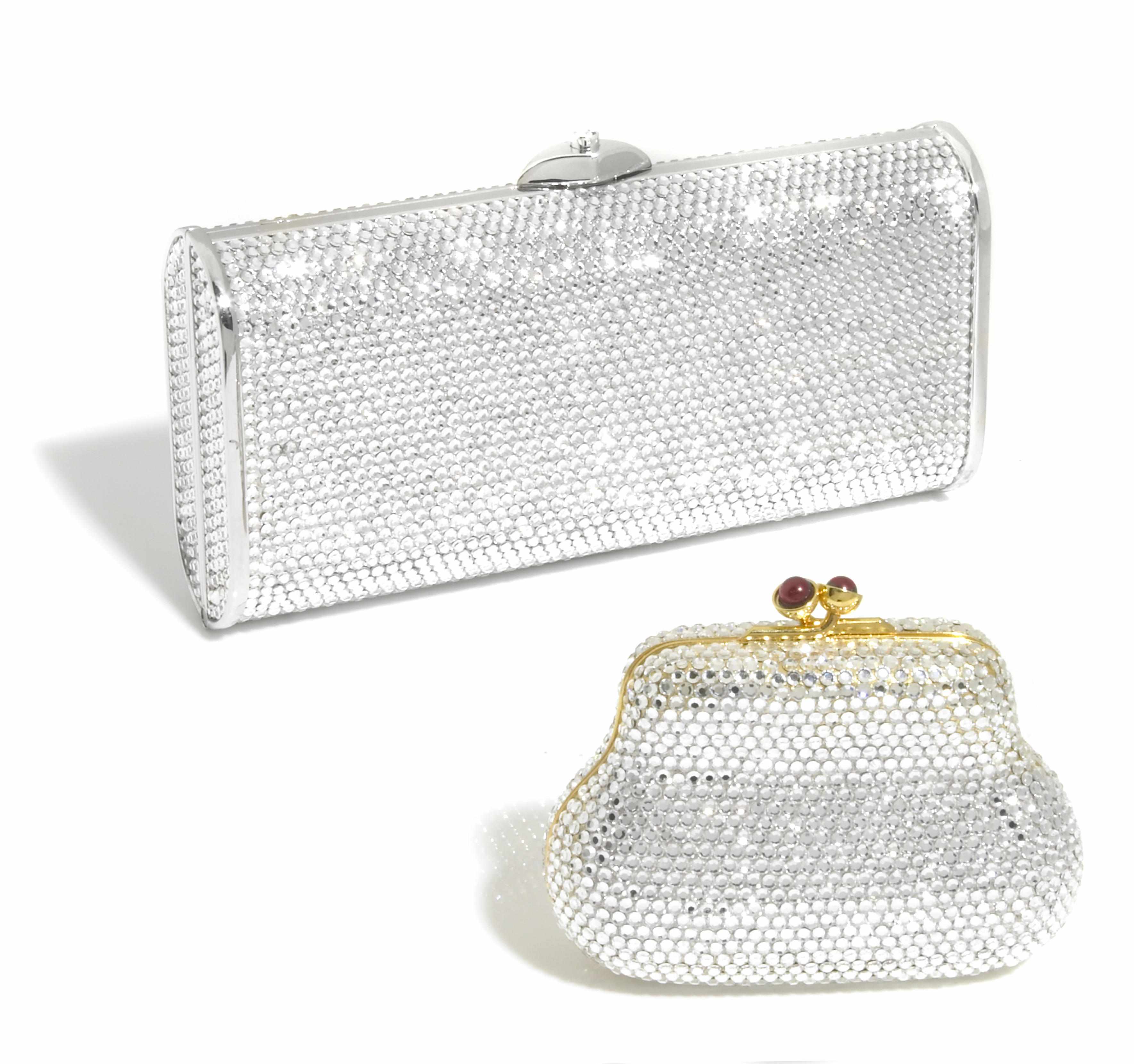 Appraisal: A rectangular silver crystal hardshell purse together with a silver