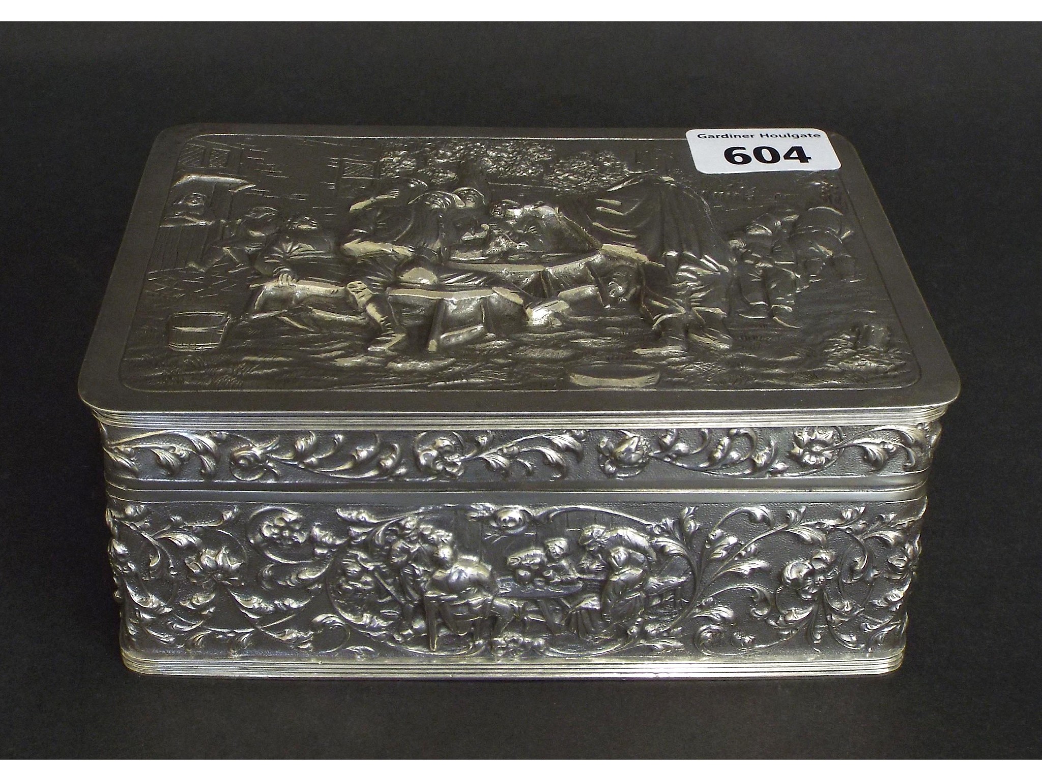 Appraisal: Dutch embossed silver box the top decorated with an exterior