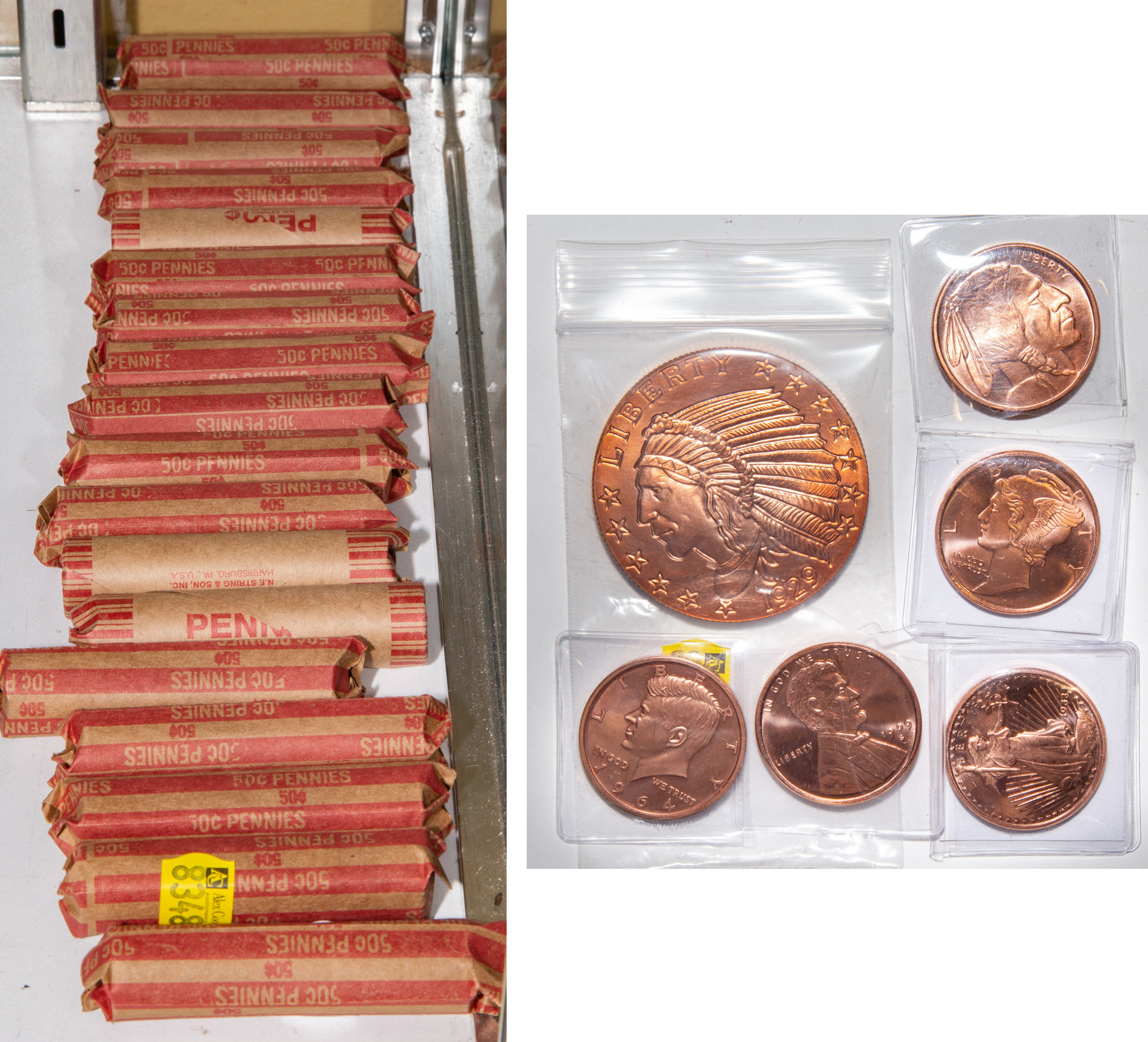 Appraisal: ROLLS OF WHEAT CENTS COPPER ROUNDS One Ounce Rd and