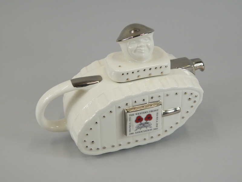 Appraisal: A novelty Old Bill teapot depicting a tank and soldier