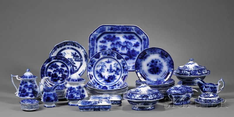 Appraisal: Assorted Flow Blue Ceramic Tableware Items England c mid- th