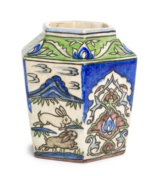 Appraisal: Sale Lot A Persian Pottery Jar of tapering hexagonal form