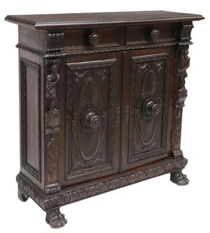 Appraisal: Italian Renaissance Revival walnut cabinet early th c having figural