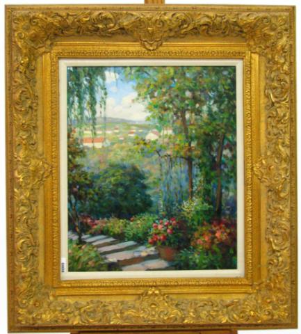 Appraisal: x decorator oil on canvas in period-style decorator frame unsigned