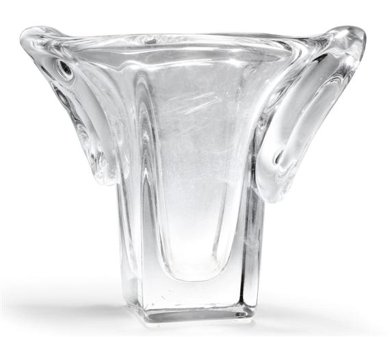 Appraisal: DAUM NANCY VASE circa Clear glass with handles Signed Daum