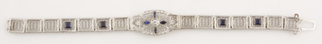 Appraisal: KW synthetic sapphire and diamond bracelet round cut diamond approximately