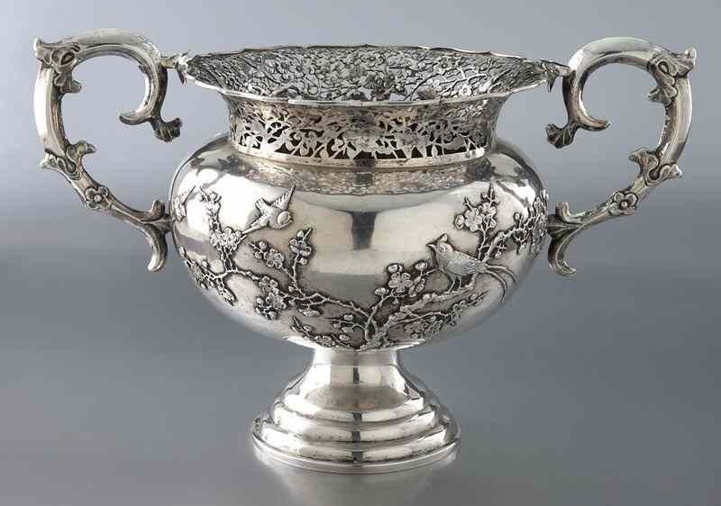 Appraisal: Chinese export Wang Hing and Co silver urnhaving a reticulated