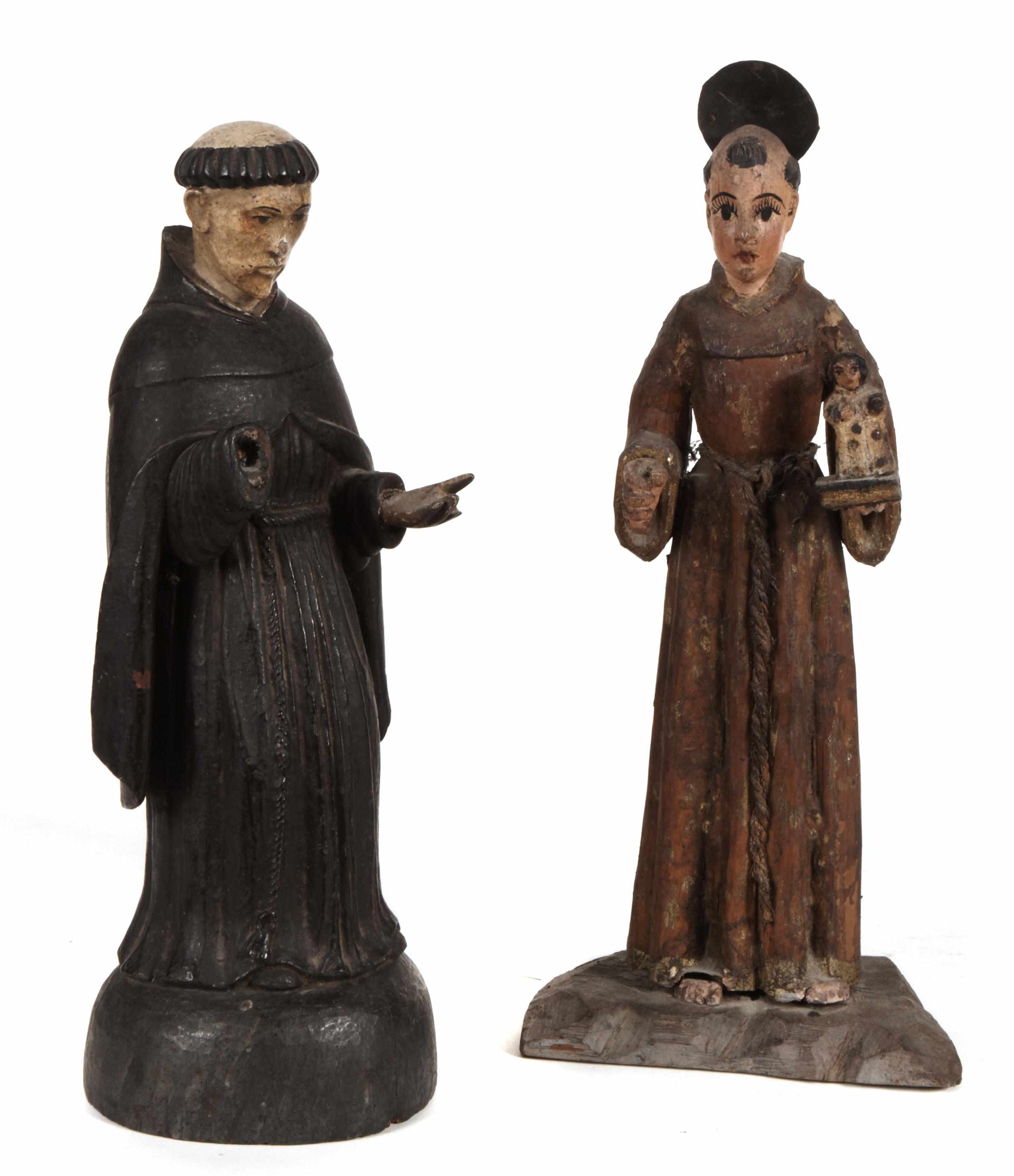 Appraisal: Two Spanish Colonial polychrome wood figures of saints th century