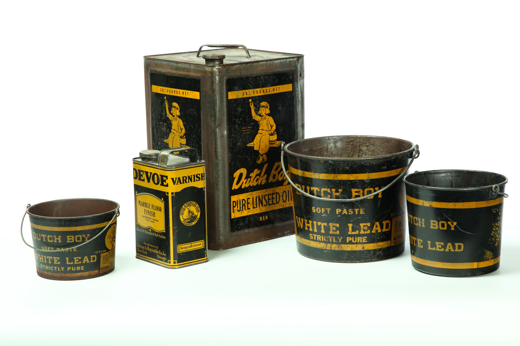 Appraisal: FIVE PAINT PAILS AND CANS American early th century tin