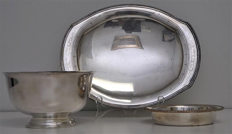 Appraisal: Pc SILVERPLATE CRYSTAL LOT PAUL REVERE BOWL - TRAY Silver-plated