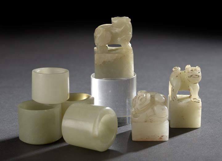 Appraisal: Group of Seven Chinese Jade Pieces composed of three celadon