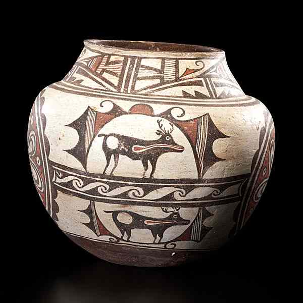 Appraisal: Zuni Heartline Olla with two bands of heartline deer separated