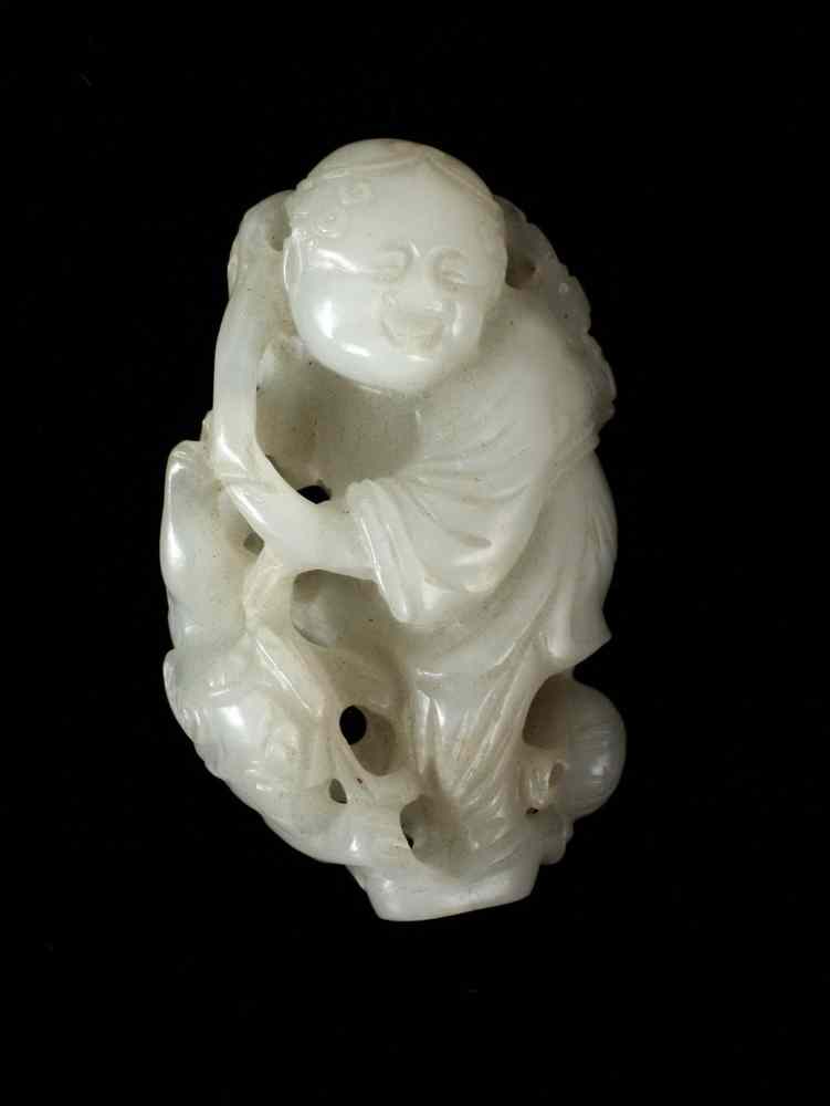 Appraisal: CARVED JADE FIGURINE - Carved white jade figure of a