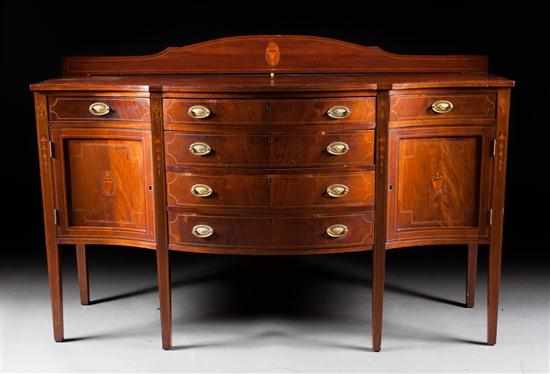 Appraisal: Federal style inlaid mahogany serpentine-front sideboard late th century with