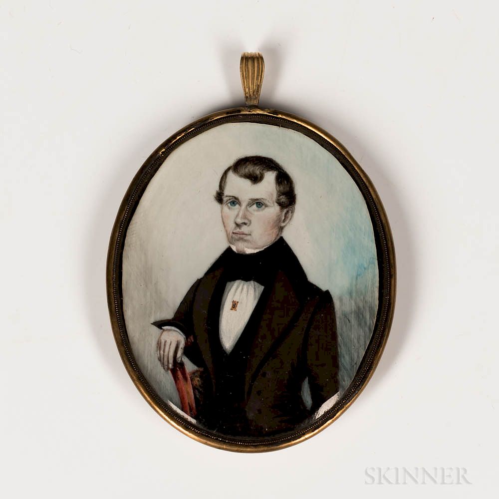 Appraisal: American School Mid- th Century Miniature Portrait of a Man