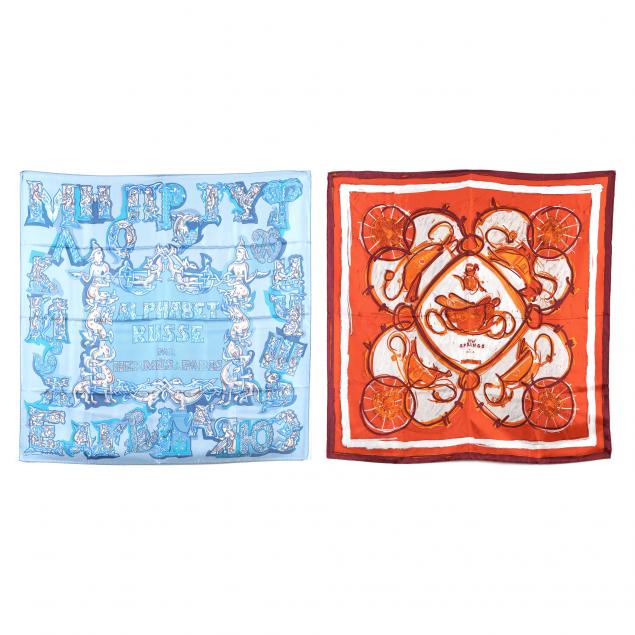 Appraisal: TWO SILK SCARVES HERMES Made in France the first is