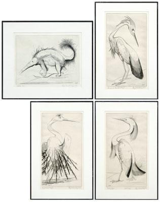 Appraisal: Four Ray H French etchings American - quot Egret quot