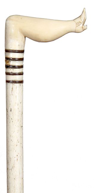 Appraisal: Naughty Leg Whale Bone cane - mid th C A